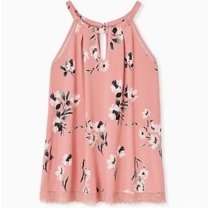 Torrid Coral Floral Studio Knit & Lace Goddess Tank